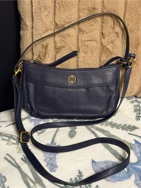 Fossil Navy Pebbled Leather Crescent Crossbody Bag